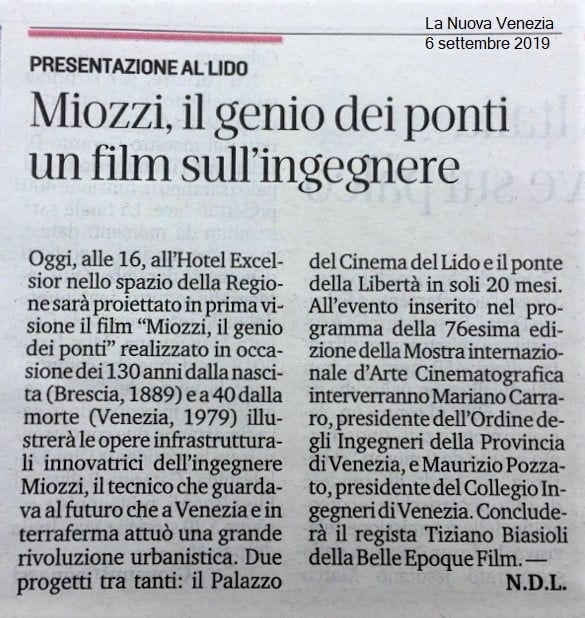 016 06.09.2019 LA NUOVA VENEZIA ing. Eugenio Miozzi film mostra del cinema - Ordine INgegneri Venezia.jpg
