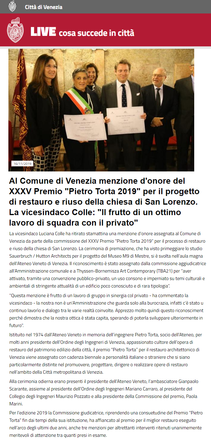 18.11.2019 Comune di Venezia - Premio Torta