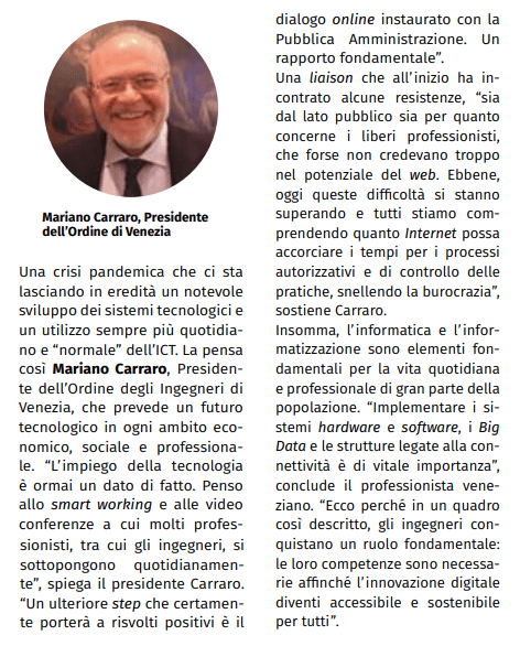 Ing. Mariano Carraro - Giornale dell'Ingegnere maggio 2020