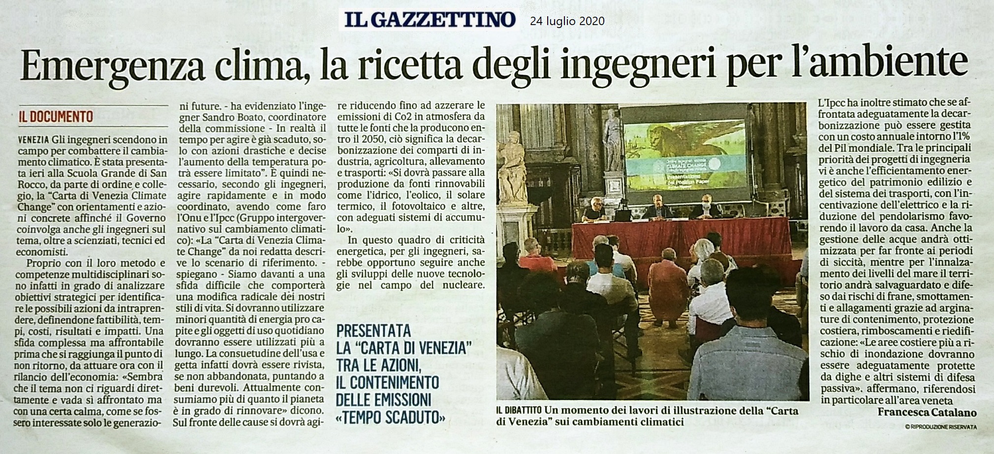 24.07.2020 Gazzettino Collegio e Ordine Ingegneri Venezia - Climate Change Scuola Grande San Rocco