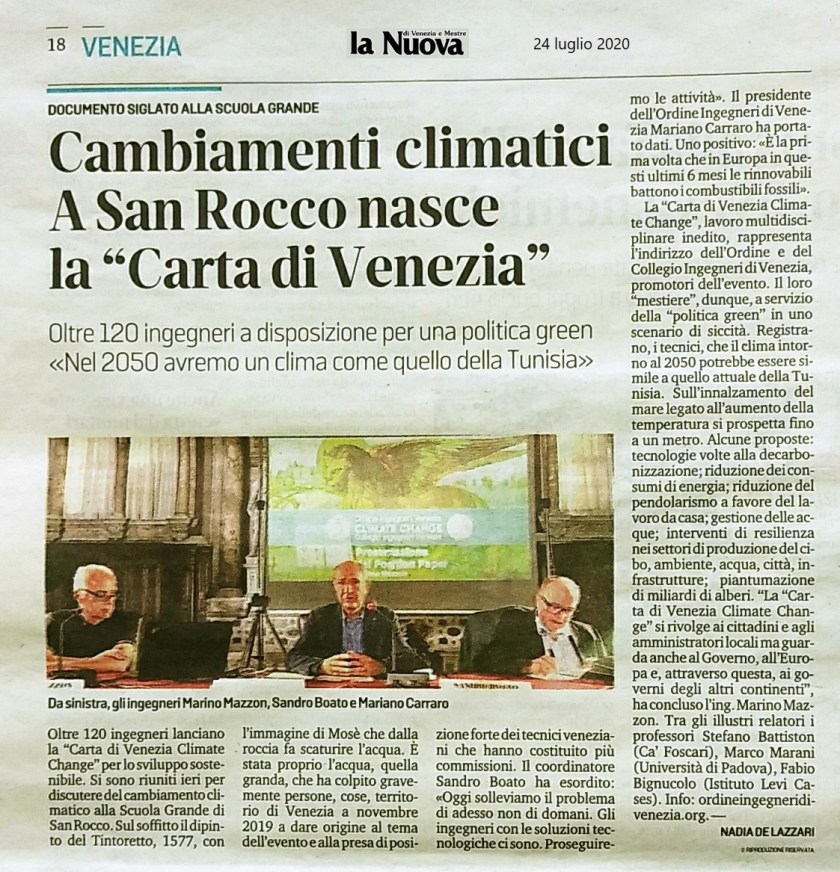 24.07.2020 La Nuova Venezia Collegio e Ordine Ingegneri Venezia - Climate Change Scuola Grande San Rocco