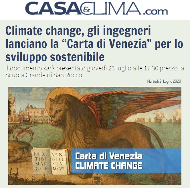 CASA &amp; CLIMA 2020 - Carta di Venezia Climate Change - Ingegneri Venezia cambiamenti climatici