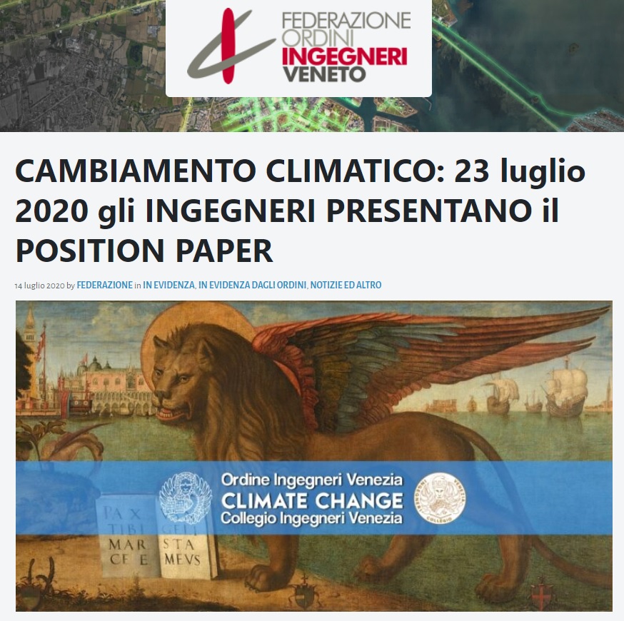 FOIV Federazione Ordini Ingegneri Veneto 2020 - Carta di Venezia Climate Change - Ingegneri Venezia cambiamenti climatici