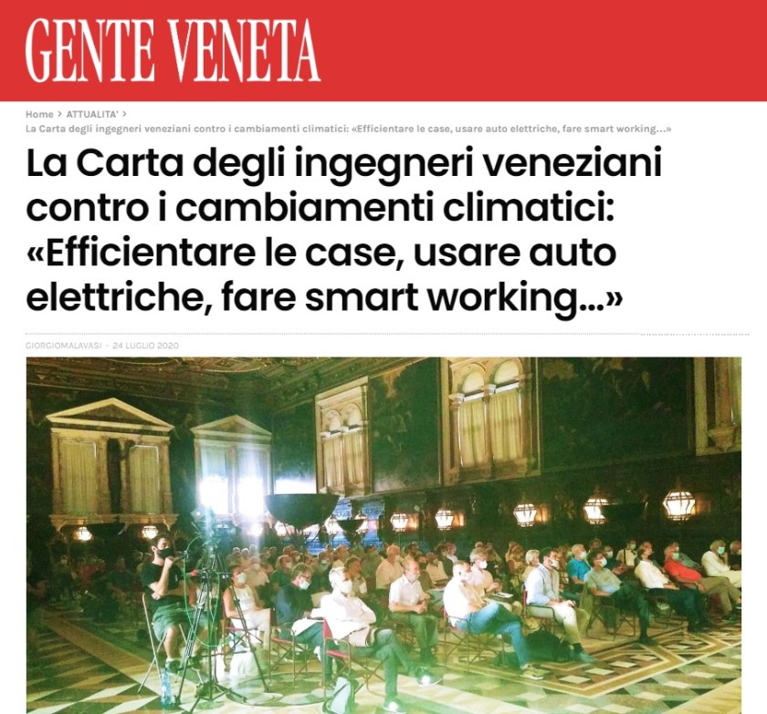 Gente Veneta 2020 - Carta di Venezia Climate Change - Ingegneri Venezia cambiamenti climatici