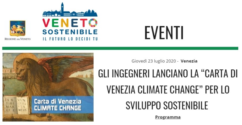 VENETO SOSTENIBILE 2020 - Carta di Venezia Climate Change - Ingegneri Venezia cambiamenti climatici