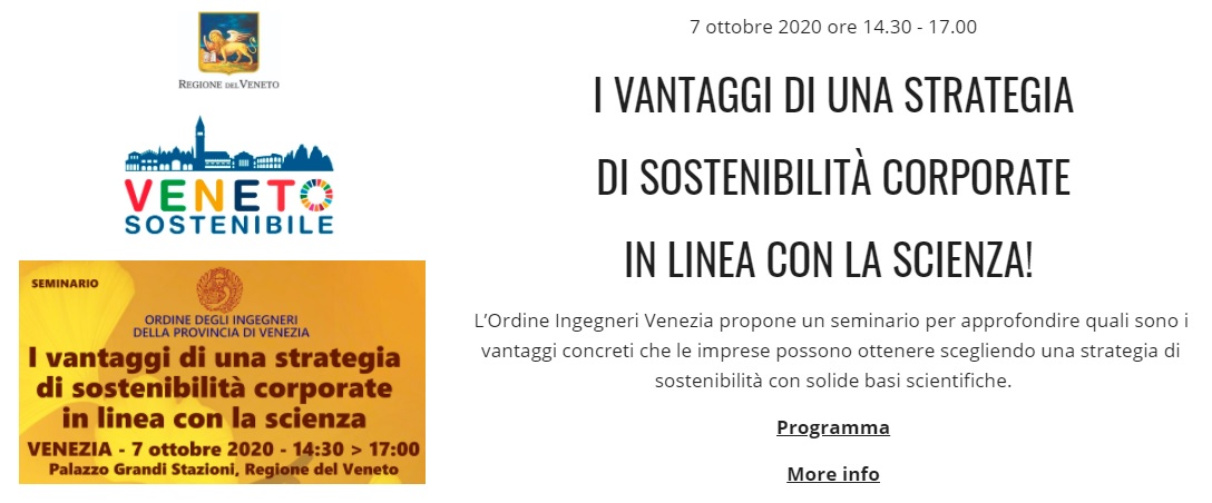Veneto Sostenibile Regione - Ordine Ingegneri Venezia - sviluppo sostenibile 2020